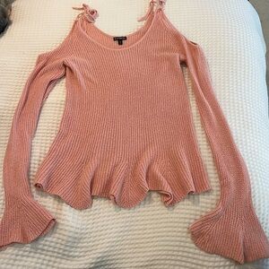 Express Pink Off-the-Shoulder Sweater with Ruffle Hem